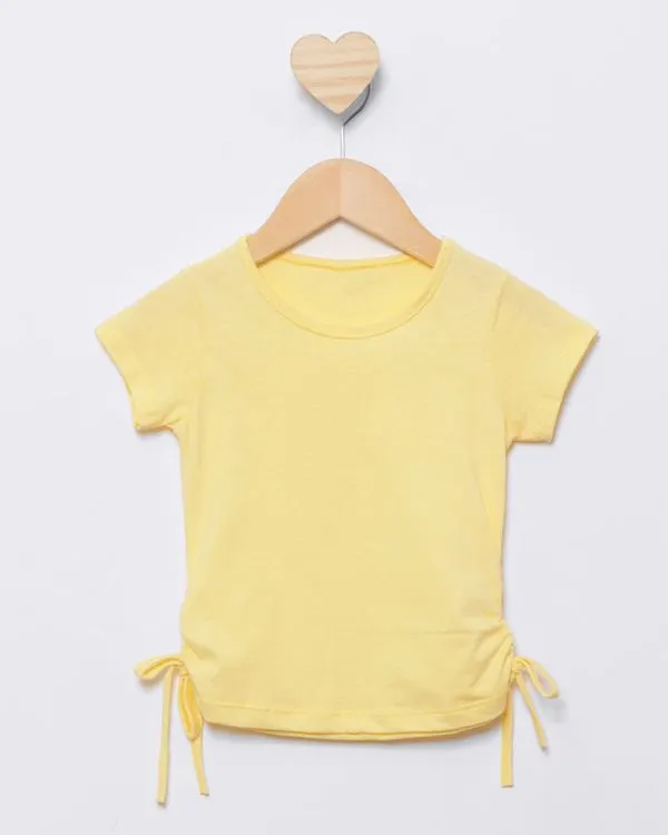Blusa Bebê Lisa Lacinho Nas Laterais Manga Curta Amarela 2