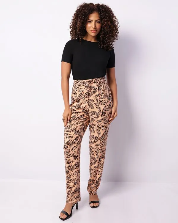 Calça Feminina Reta Berry & Co. Viscose Cordão Estampa Laranja P