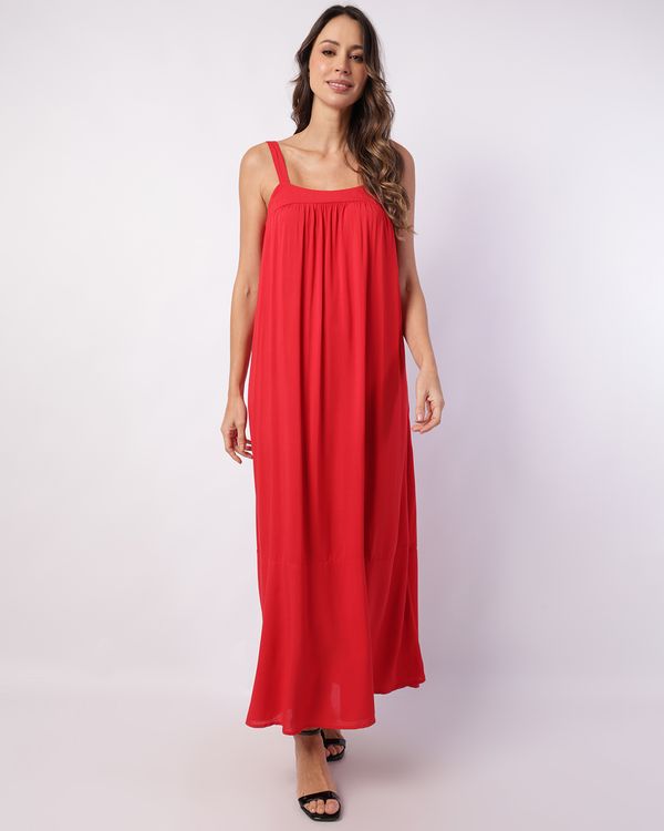 Vestido Feminino Longo Viscose com Alcinha Elástico Vermelho GG
