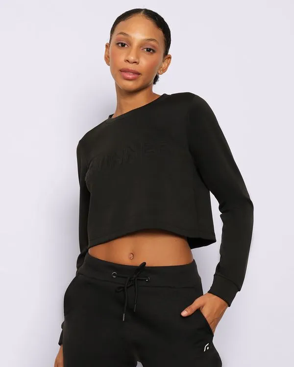 Blusa Fitness Cropped Feminina Estampa Manga Longa Preta P