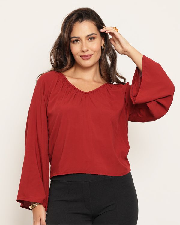 Blusa Feminina Viscose Manga Longa Flare Vermelho P