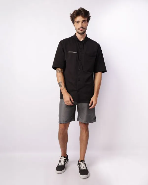 Bermuda Masculina Reta Com Bolsos Cordão Cinza M