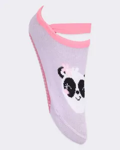 Meia Infantil Sapatilha Antiderrapante Estampa Panda Lilás 27 AO 30