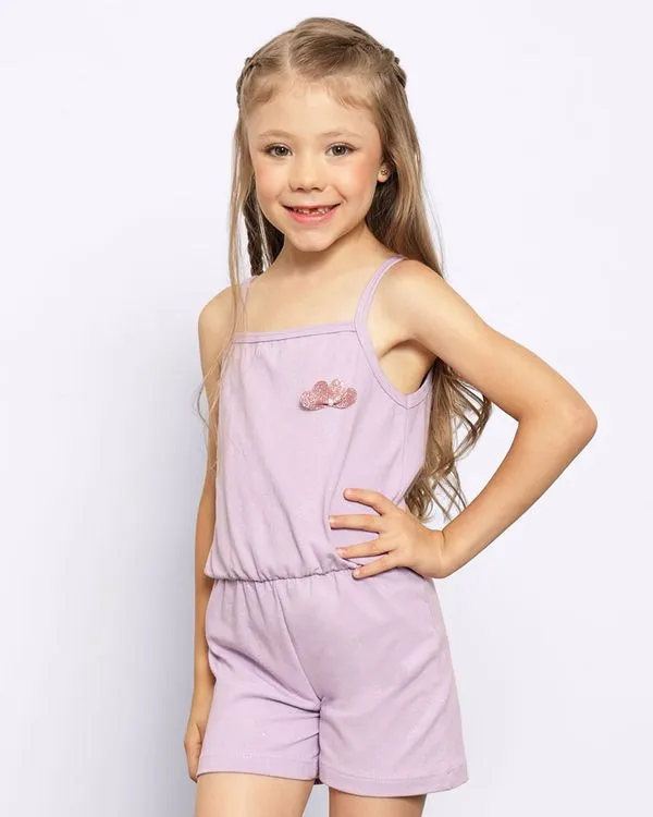 Macaquinho Infantil Curto Com Glitter Lacinho Lilás 4
