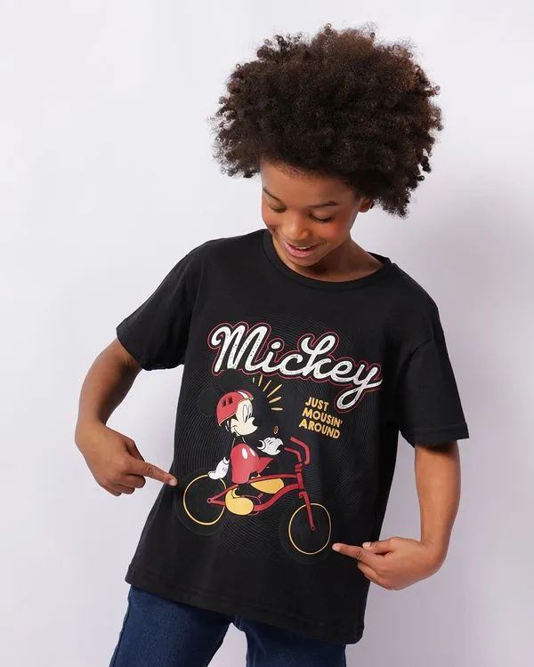 Camiseta Infantil Disney Mickey Manga Curta Preta 6