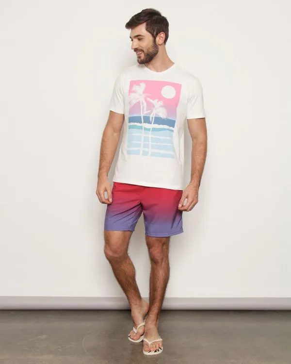 Bermuda Surf Masculina Reta com Cordão Degrade Vermelha GG