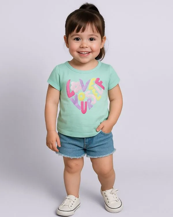 Camiseta Bebê Estampa com Glitter Manga Curta Verde 3