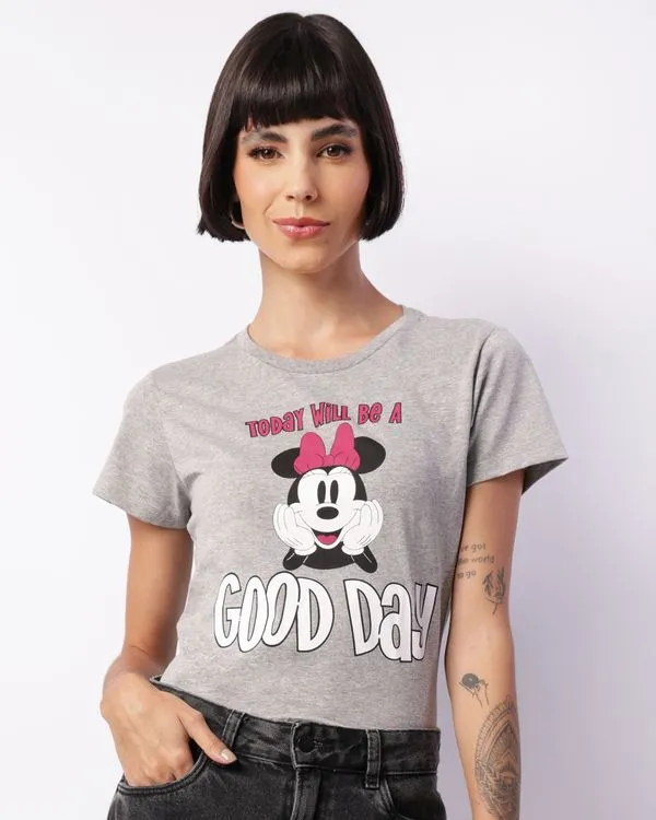 Camiseta Feminina Disney Minnie Manga Curta Cinza P