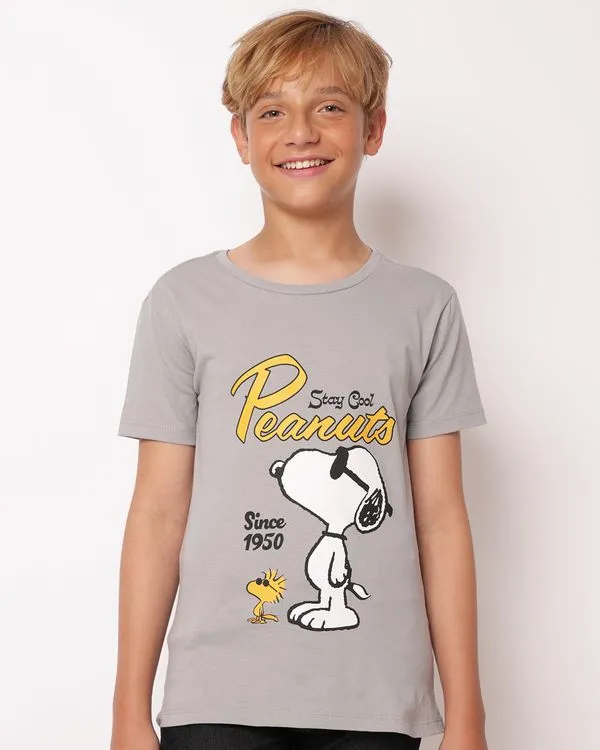Camiseta Juvenil Algodão Estampa Snoopy Cinza 14