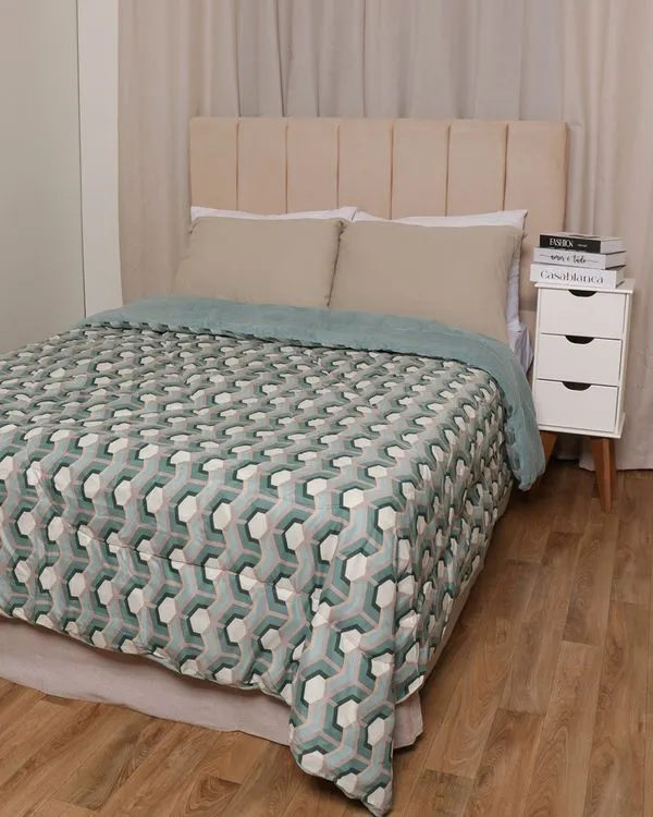 Coberdrom Queen Slim Hedrons Flannel Geometrico Verde UN