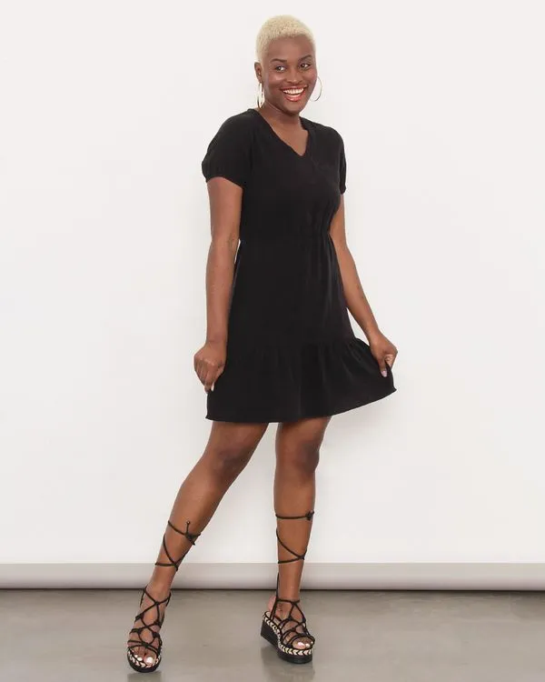 Vestido Feminino Vizzy Gola V Manga Curta Preto G