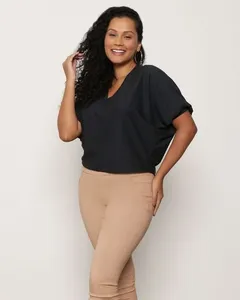 Blusa Feminina Canelada Manga Morcego Preta P