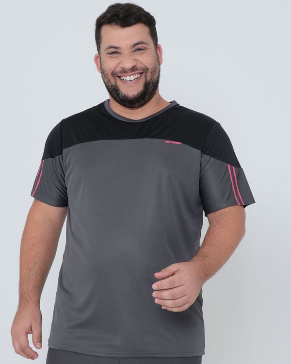 Camiseta Esportiva Plus Size Recortes Cinza G2