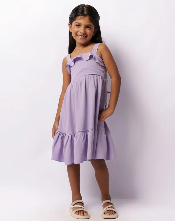 Vestido Infantil Curto Viscolinho Com Babado Lilás 6