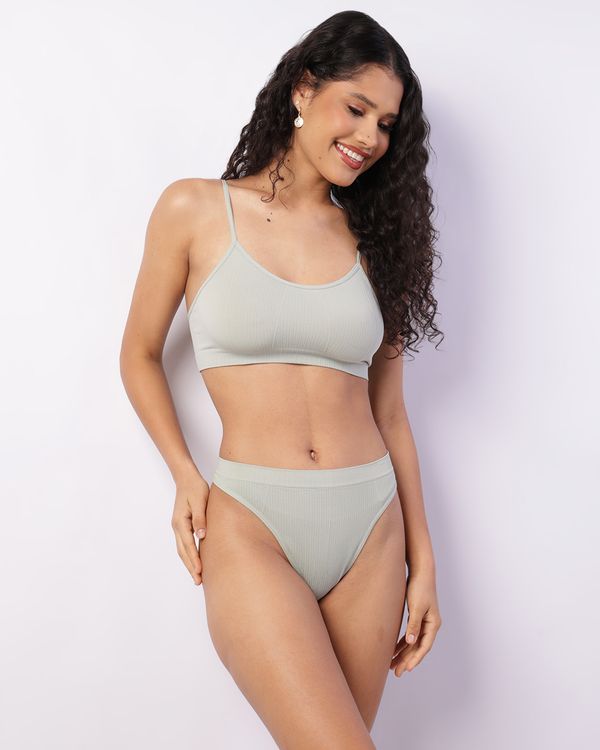 Conjunto Feminino Sutiã + Calcinha Fio Dental Texturizado Verde M