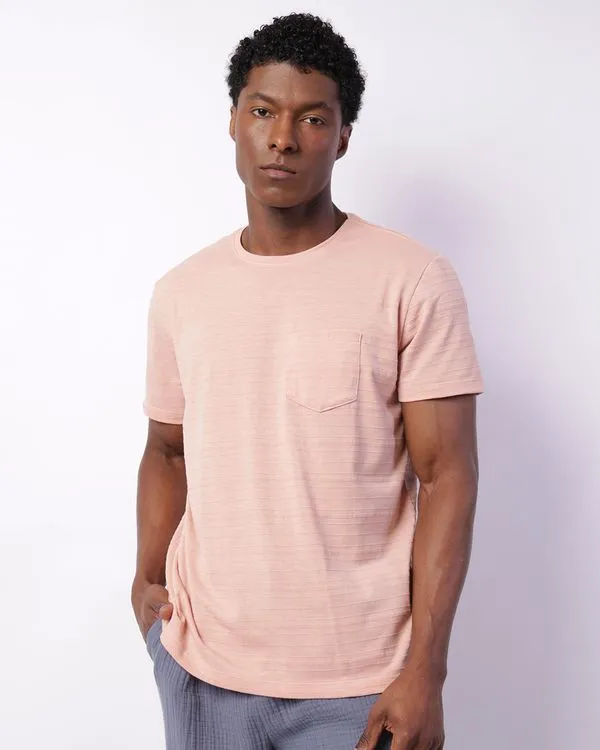 Camiseta Masculina Texturizada Com Bolso Manga Curta Rosa GG