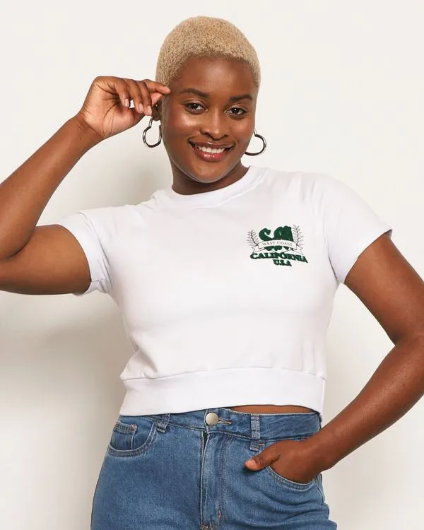 Blusa Feminina Cropped California Manga Curta Branca P