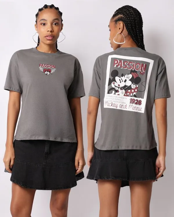 Camiseta Feminina Disney Mickey & Minnie Manga Curta Cinza M