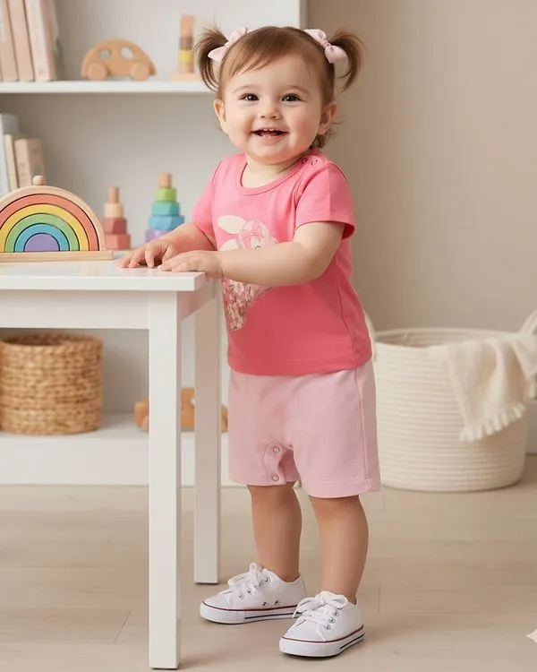 Macaquinho Bebê Algodão Estampa Interativa Coelho Rosa G