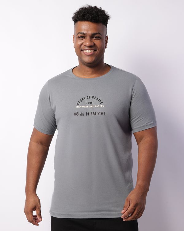 Camiseta Plus Size Masculina Manga Curta Estampa Frontal Cinza G2