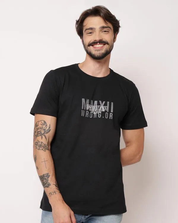 Camiseta Masculina Algodão Estampa Frontal Preta GG