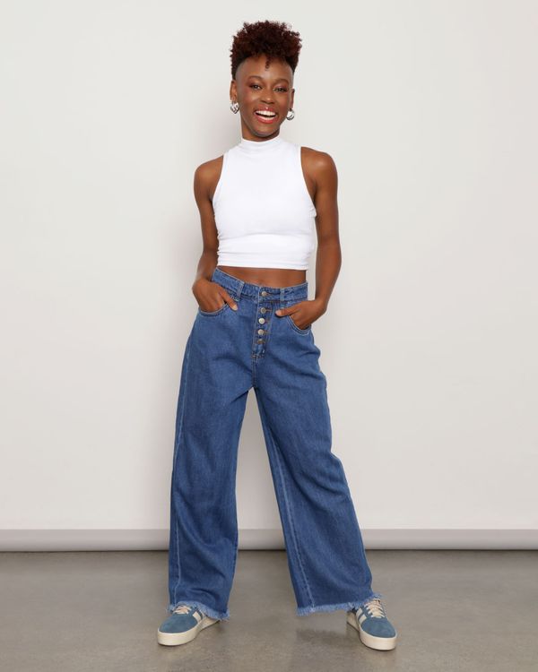 Calça Jeans Feminina Vizzy Wide Leg Azul 44