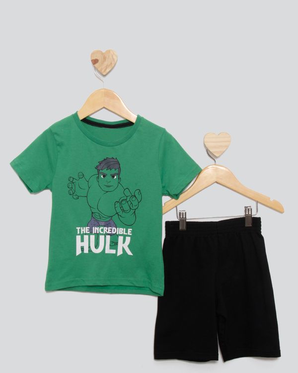 Conjunto Bebê Manga Curta Marvel com Estampa Hulk Verde 2