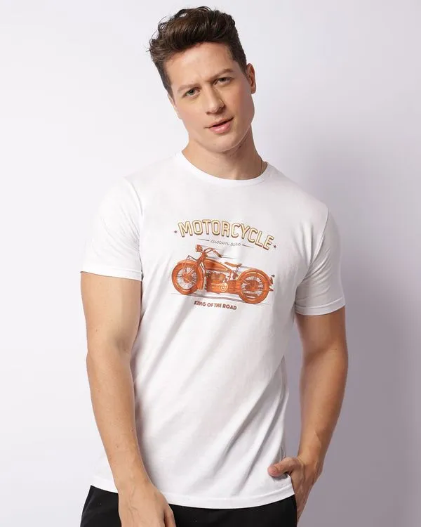 Camiseta Masculina Estampa Moto Manga Curta Branca M
