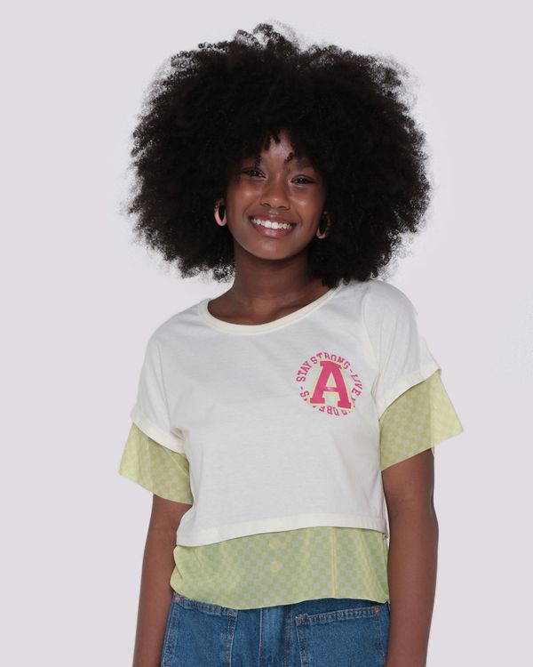Blusa Juvenil Recorte Tule Xadrez Off White 16