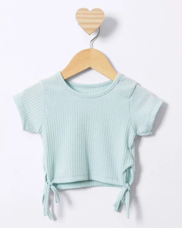 Blusa Bebê Cropped Canelada Amarração Lateral Verde 3