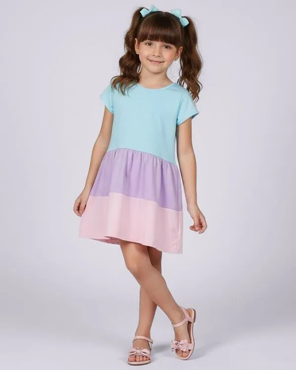 Vestido Infantil Manga Curta Algodão 3 Marias Azul 12