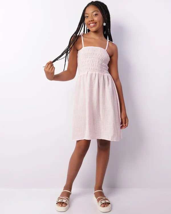 Vestido Juvenil Alcinha Lastex Listrado Rosa 14