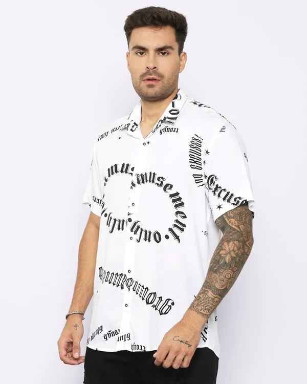 Camisa Masculina Estampada Frases Viscose Branca 1
