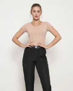 Blusa Feminina Básica Manga Curta Bege P
