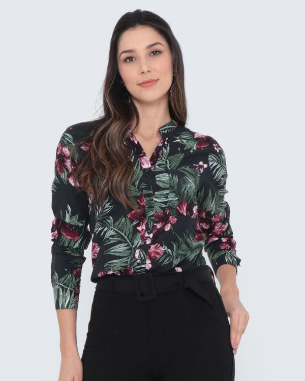 Camisa Feminina Viscose Floral Preta P