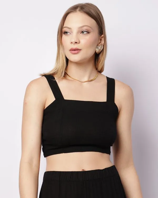 Blusa Feminina Berry & Co. Cropped Viscolinho Preta M
