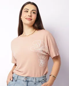 Blusa Feminina Manga Curta Aplicação Frontal Texturizada Rosa G