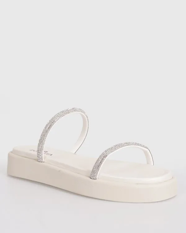 Sandália Rasteira Feminina Donatta Flatform Tiras Com Strass Off White 40