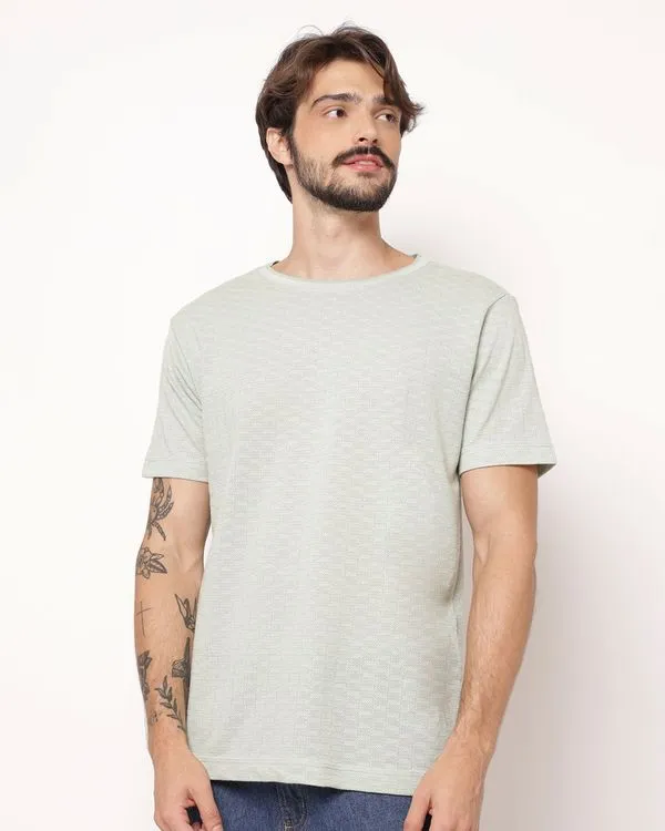 Camiseta Masculina Tricô Jacquard Manga Curta Verde G