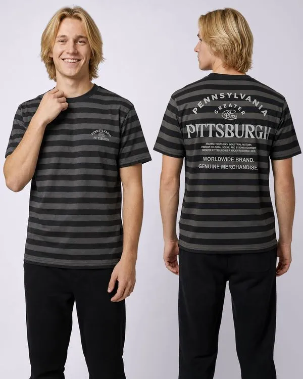 Camiseta Masculina Listras Estampa Frente e Costas Preto PP
