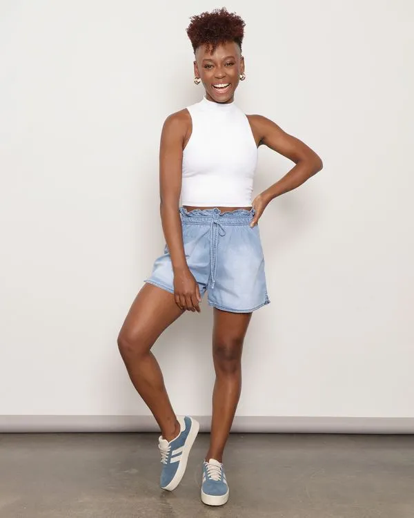 Short Jeans Feminino Clochard Bolsos Ajuste Azul G