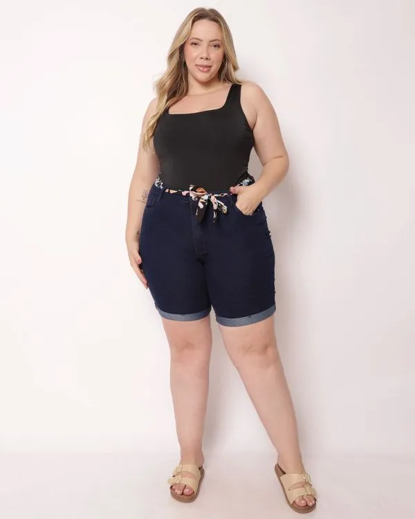 Body Plus Size Feminino Regata Liso Decote Quadrado Preto G2
