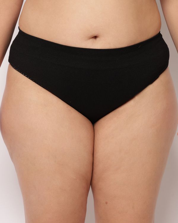 Calcinha Plus Size Cintura Alta Canelada Preto G2