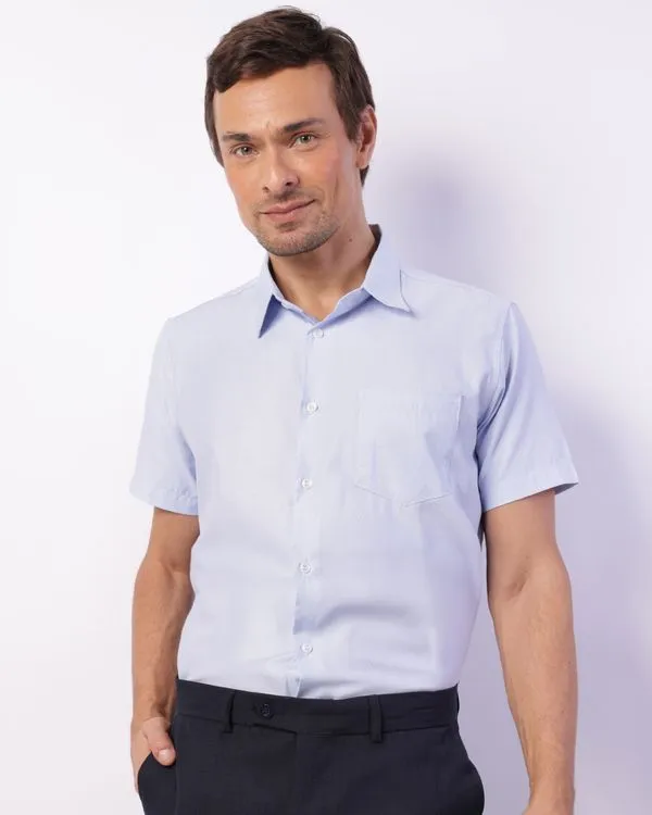 Camisa Masculina Social Manga Curta Pontilhada Azul 5