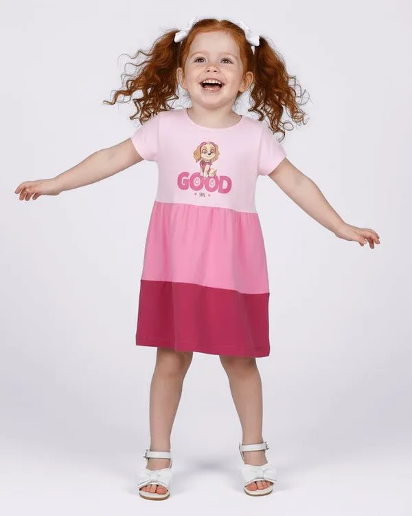 Vestido Bebê Algodão Três Marias Patrulha Canina Skye Rosa 3