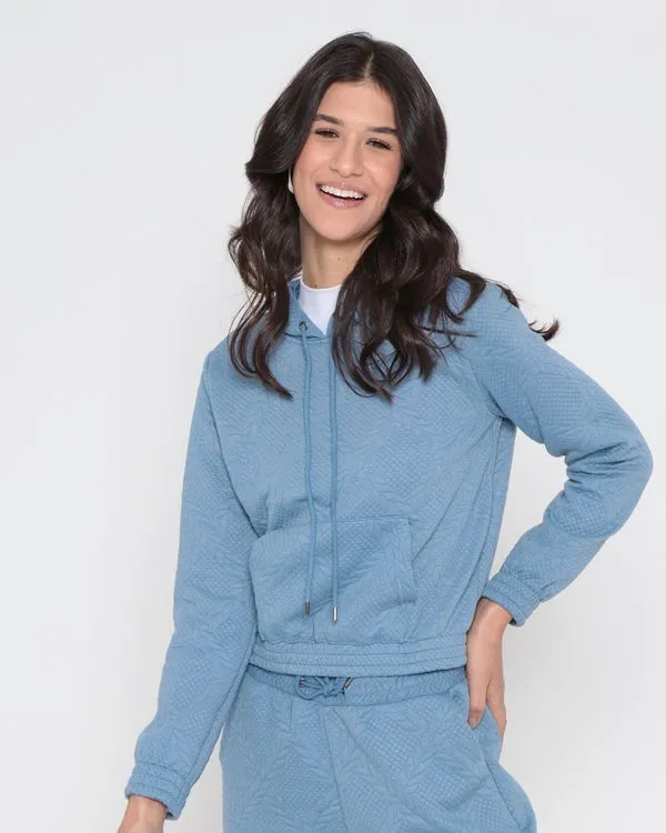 Blusão Feminino Matelassê Bolso Canguru Azul Claro GG