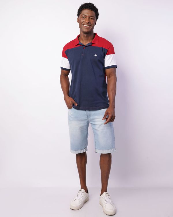 Bermuda Jeans Masculina Estonada com Bolsos Azul 48