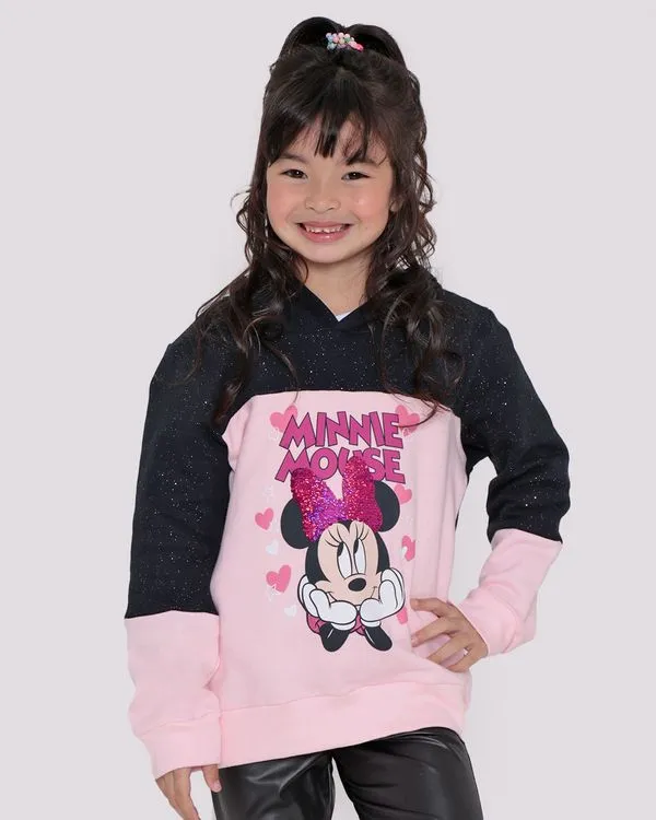 Blusão Moletom Infantil Minnie Mouse Disney Rosa Claro 8