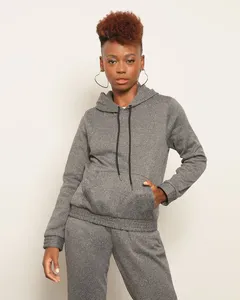 Blusão Moletom Feminino Bolso Canguru Com Capuz Cinza P