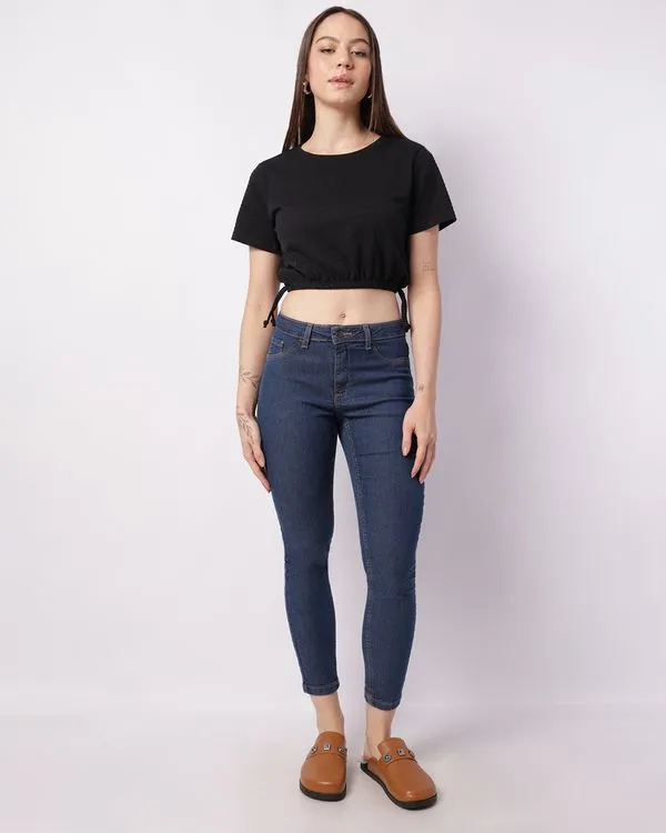 Calça Jeans Feminina Cigarrete com Bolsos Azul 38